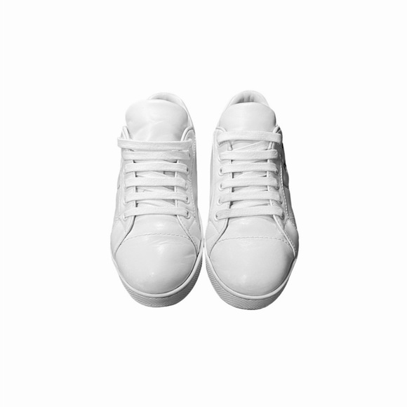 PRADA Logo-Embossed Low Top White Leather Sneakers - Picture 4 of 9